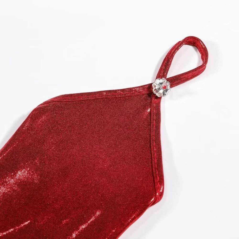 Women's Red Shiny Elastic Satin Rave Fingerless Long Gloves Party Costume